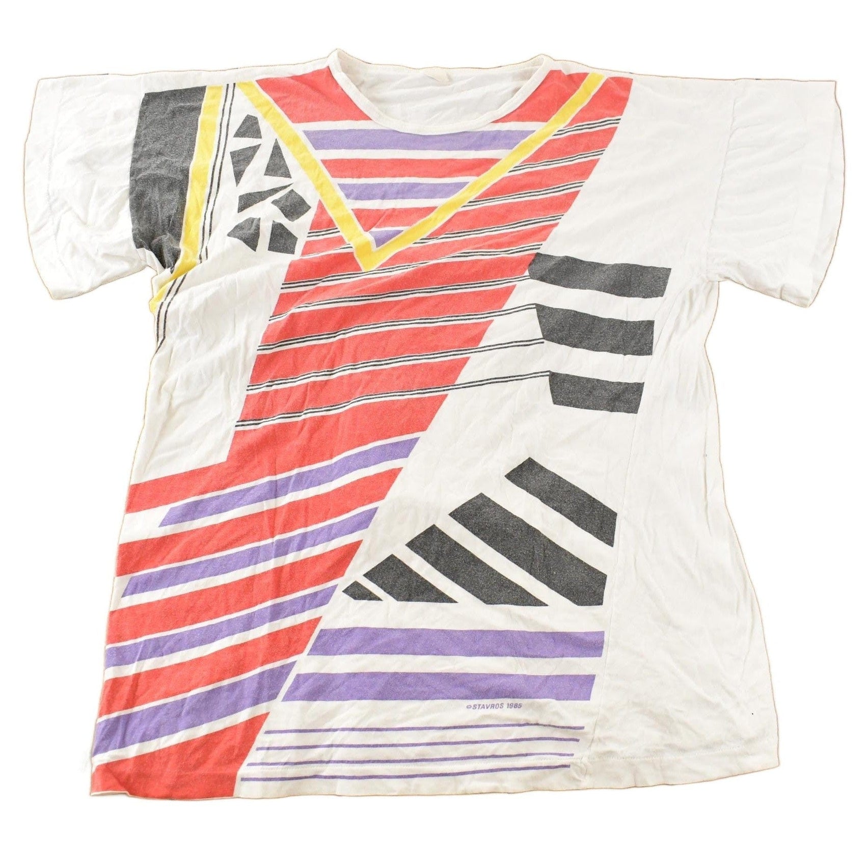 Vintage 1985 Stavros Abstract Geometric Theme Graphic T-Shirt Women's Large