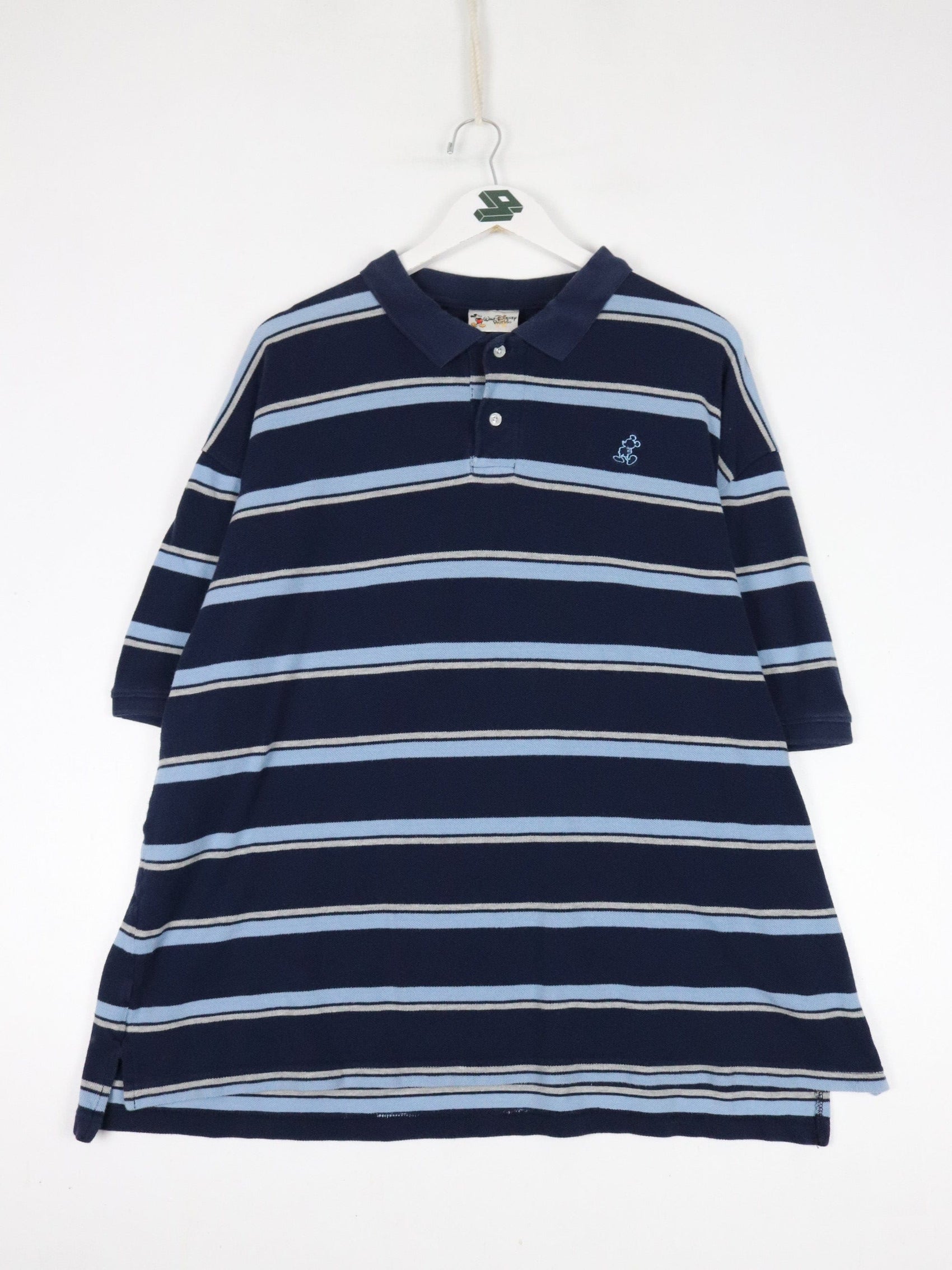 Disney Polo Shirt Mens XL Blue Striped Mickey Mouse from propervintagecanada