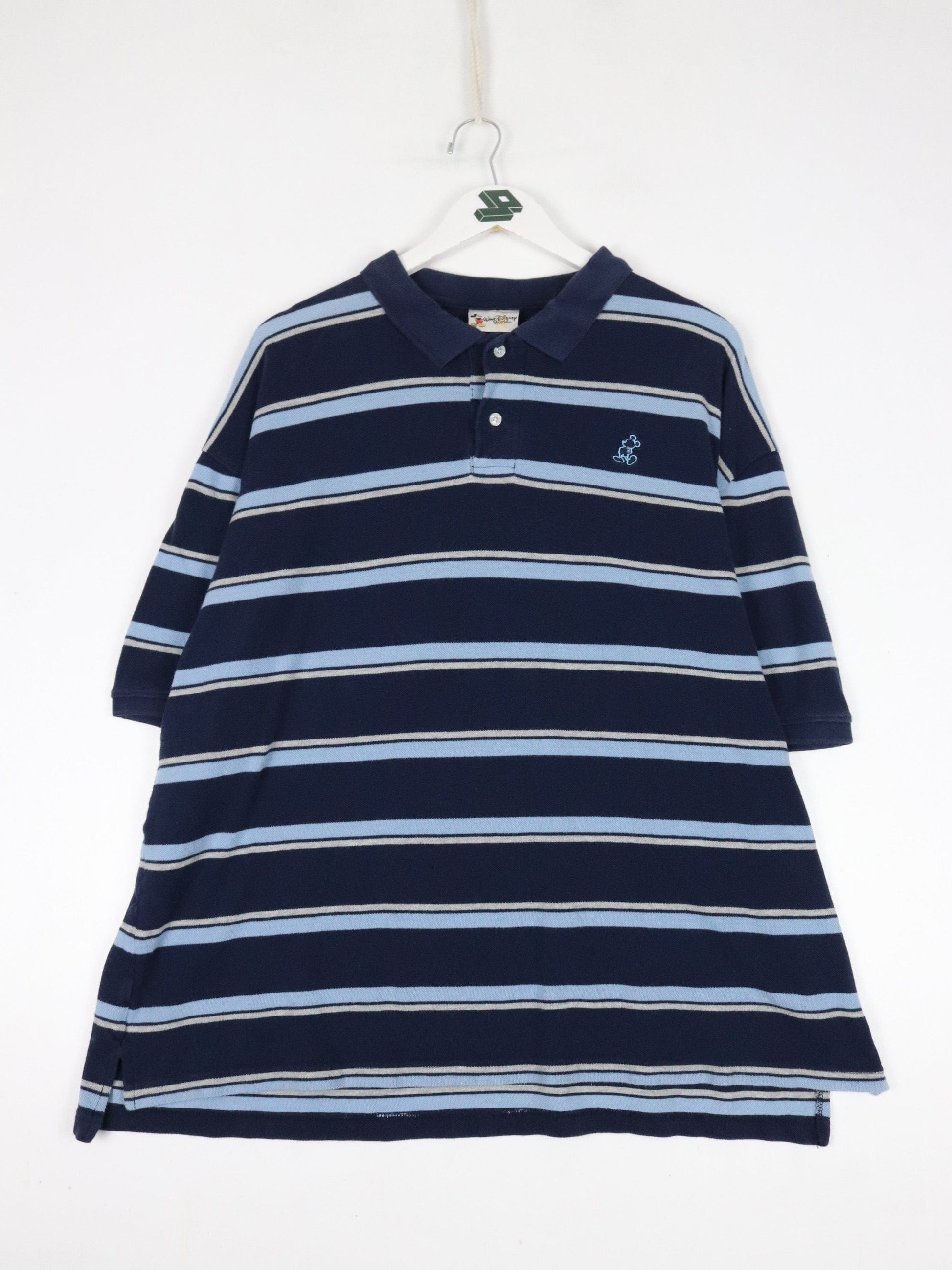 Disney Polo Shirt Mens XL Blue Striped Mickey Mouse