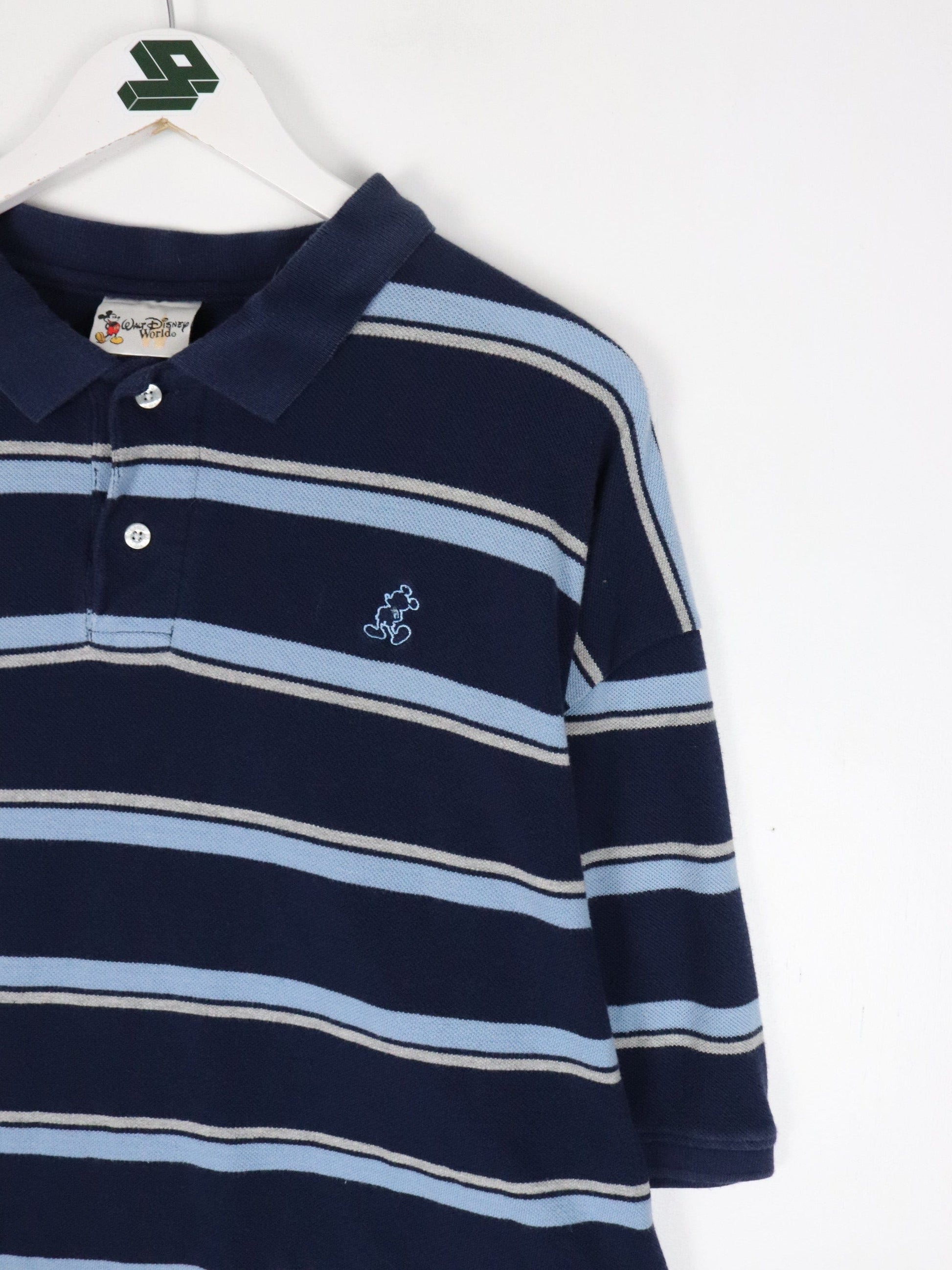Disney Polo Shirt Mens XL Blue Striped Mickey Mouse