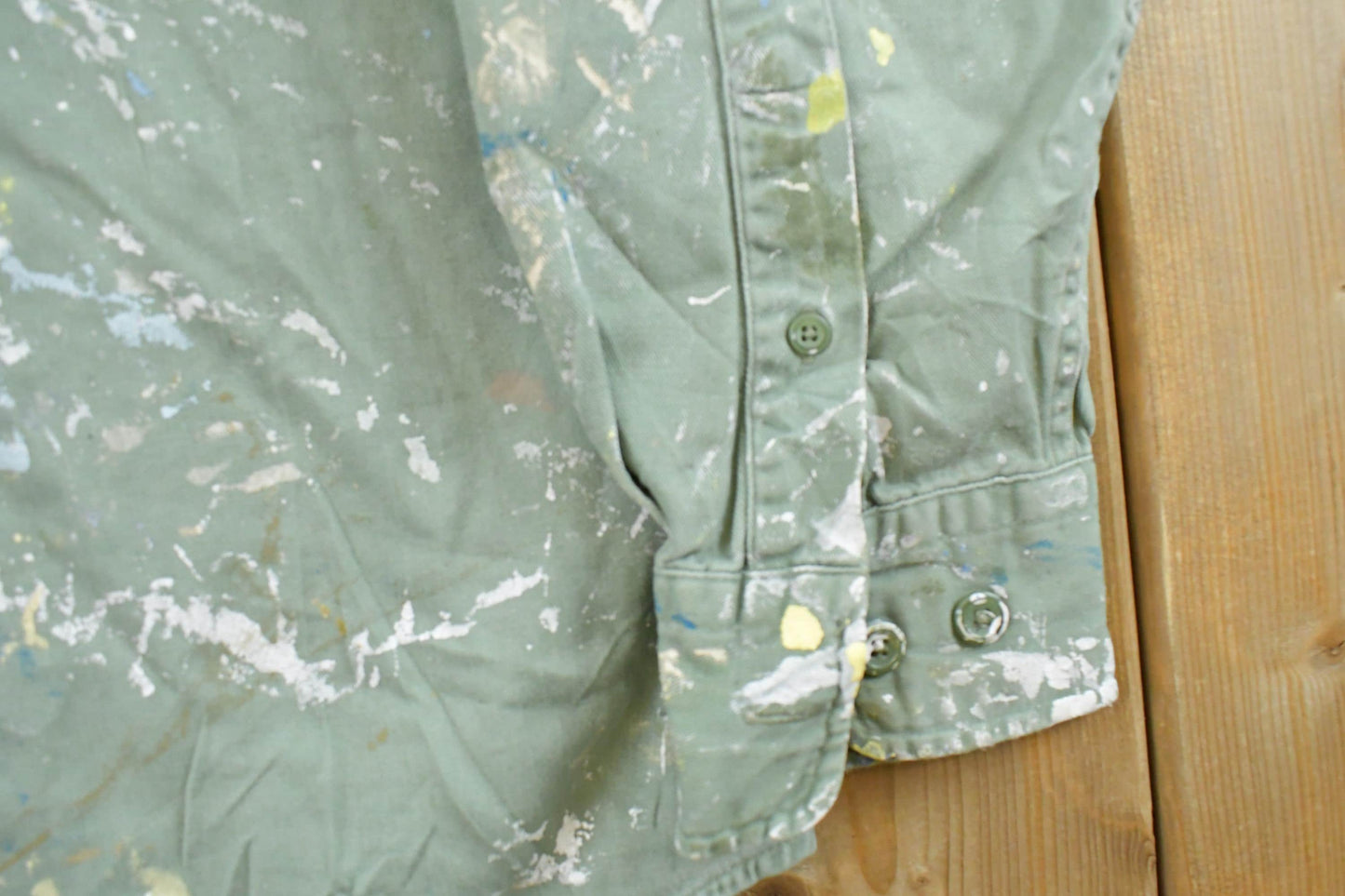 Vintage 1990s Faded Glory Sun Faded Paint Distressed Button Up Shirt Men's M
