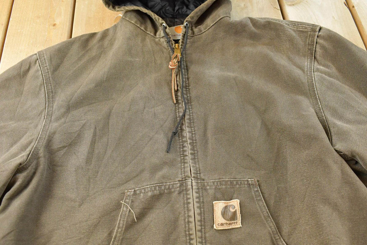 Vintage 2000s Carhartt Distressed Brown Canvas Hooded Jacket Men's L