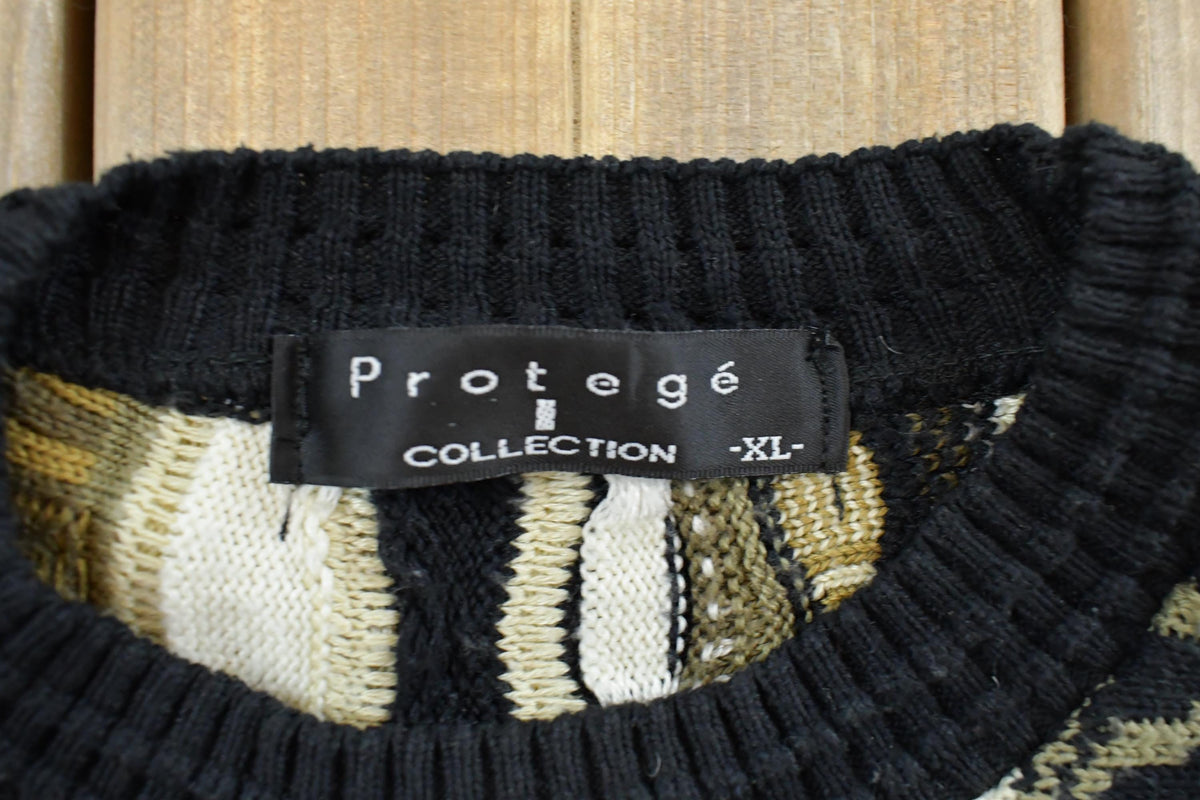 Vintage 1990s Protégé 3D Cable Knit Crewneck Sweater Men's XL Tall / Vintage 90s Crewneck / Abstract Patterns / Made in USA