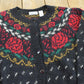 Vintage 1980s Ashley Mohair Blend Roses Button Up Knit Cardigan Sweater Women's XL / Made in Hong Kong / 80s Streetwear