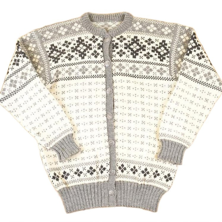 Vintage 1990's Abstract Snowflake Wool Knit Cardigan Sweater Men's S