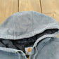 Vintage 1990s Faded Carhartt Full Zip Quilted Lined Hoodie Jacket Sweatshirt Men's XL / 90s Workwear / Heavyweight / Rain Defender