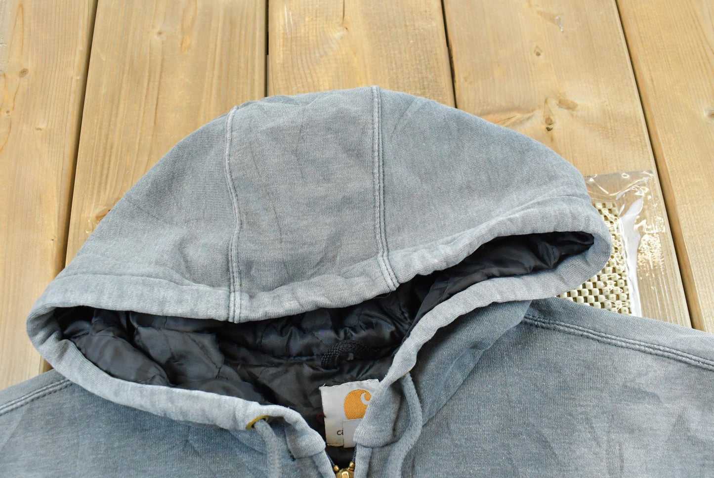 Vintage 1990s Faded Carhartt Full Zip Quilted Lined Hoodie Jacket Sweatshirt Men's XL / 90s Workwear / Heavyweight / Rain Defender
