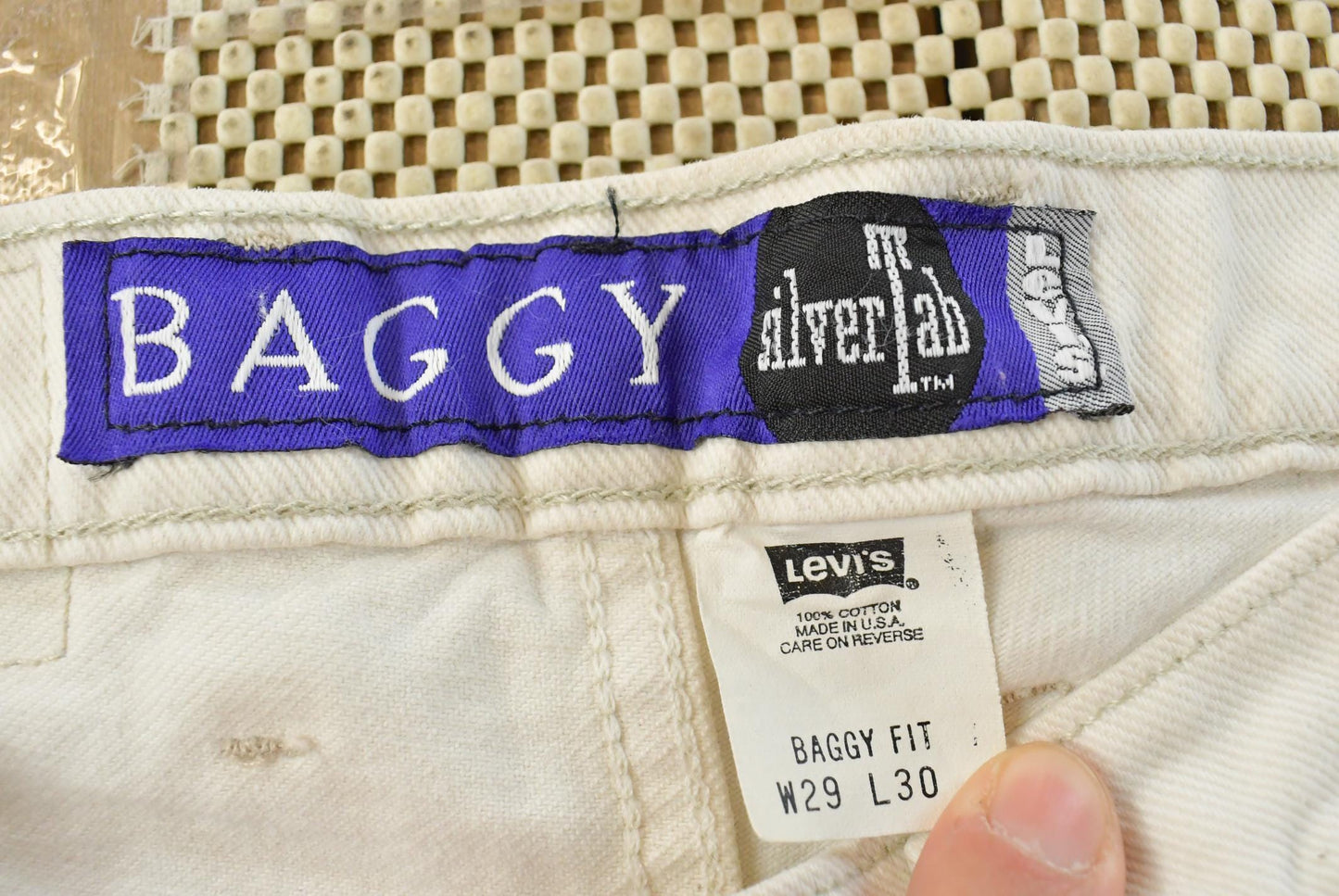 Vintage 1990s Levi Silver Tab Baggy Wide Leg Denim White Jeans Men's 28 x 29.5