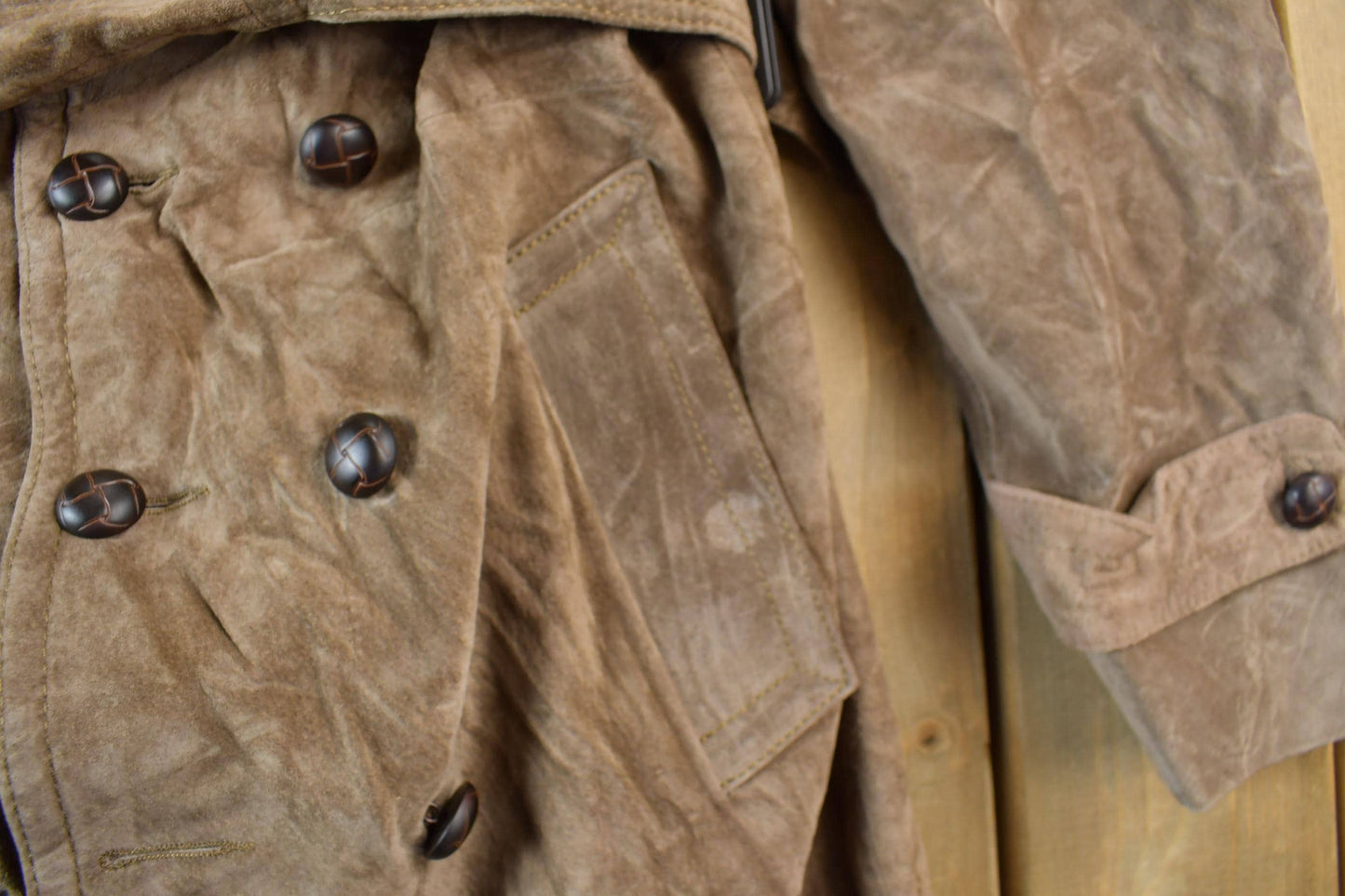 Vintage 1990s Rice ID Suede Leather Full Length Jacket Men's S