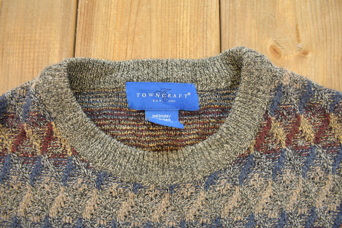 Vintage 1990s Towncraft Knit Geometric Pattern Crewneck Sweater Mens L