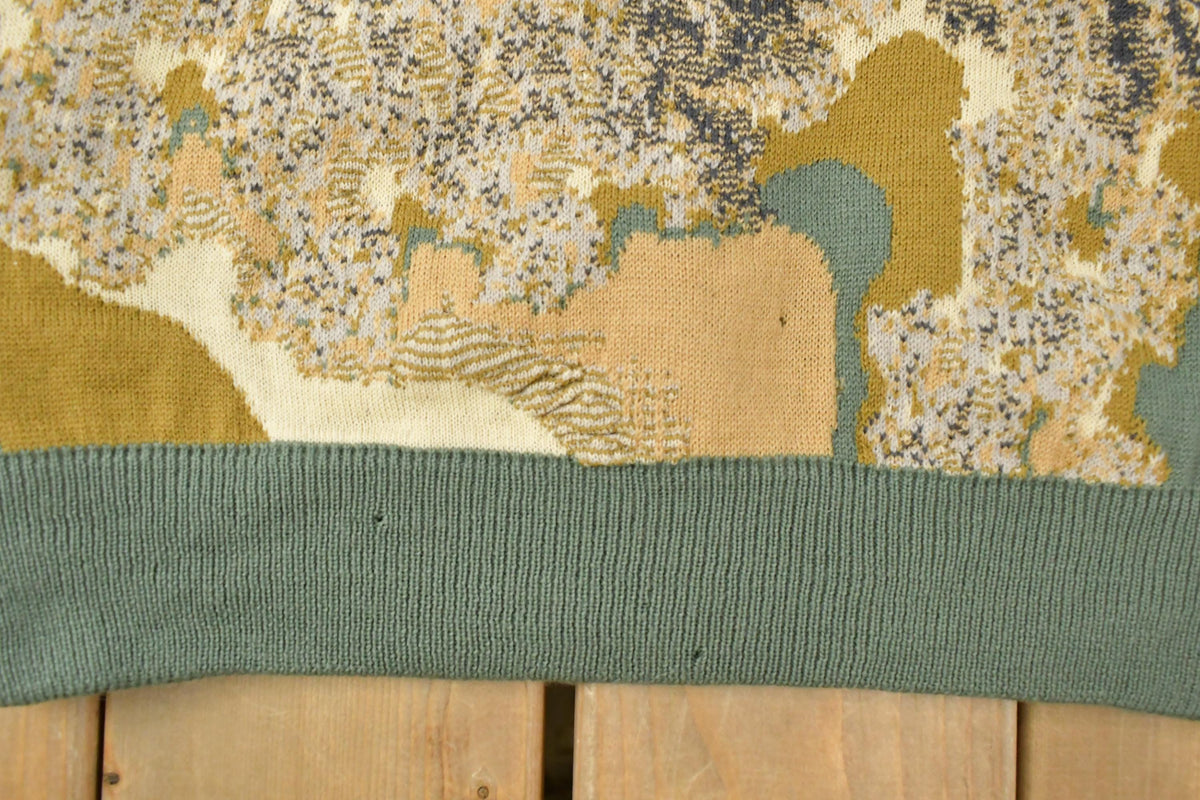 Vintage 1990s Far Horizons Wool Knit Abstract Pattern V Neck Sweater Men's Large
