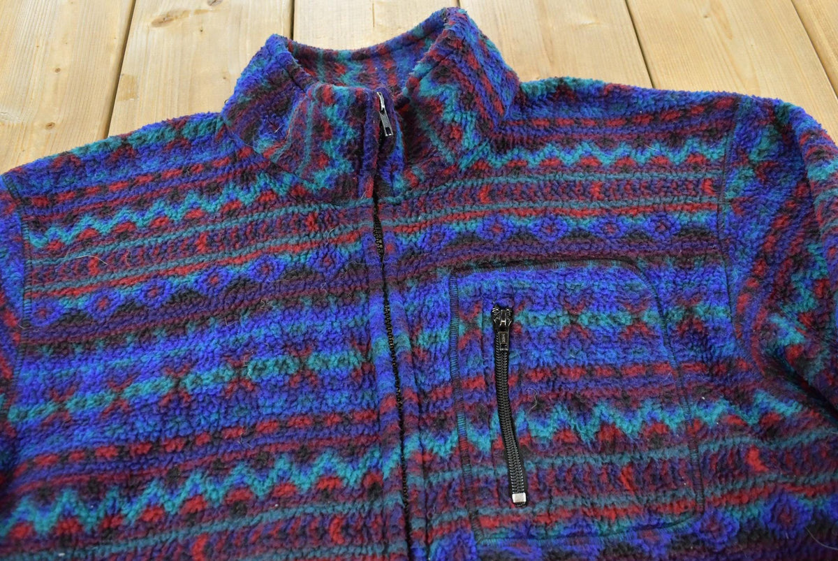 Vintage 1990s St. John's Bay Abstract Pattern Full Zip Fleece Sweater Jacket Men's Large