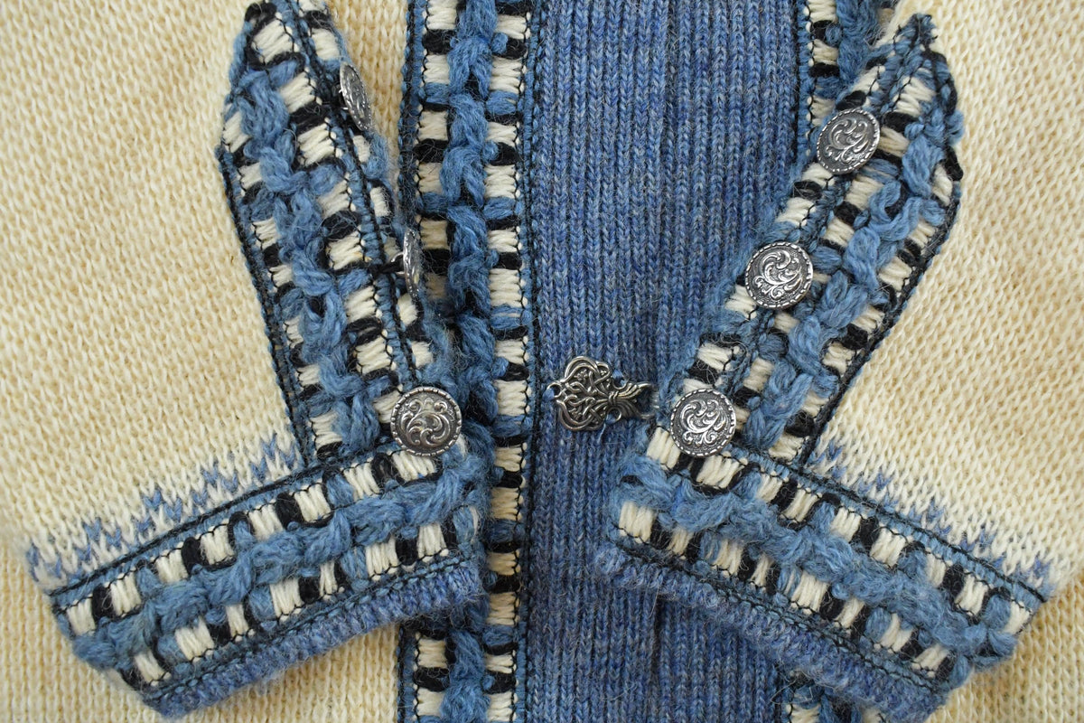 Vintage 1980s Norlander Wool Knit Cardigan Sweater Women's L / Vintage Cardigan / Button Up Cardigan / 80s Nordic Sweatshirt / Fair Isle