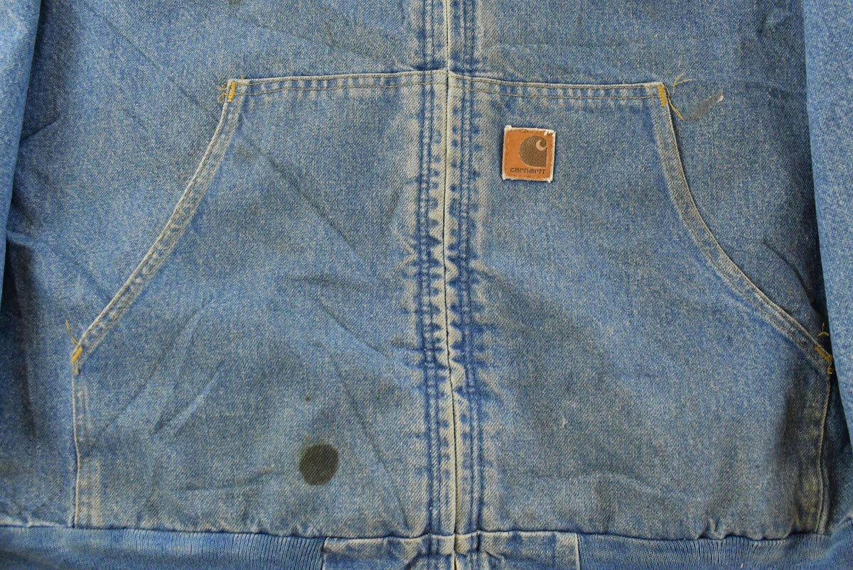 Vintage 1990s Carhartt Denim Flannel Lined Hooded Jacket Men's XL Tall