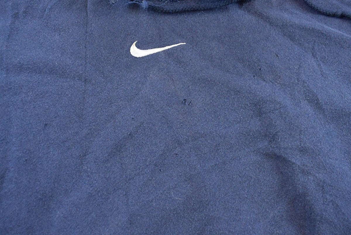 Vintage 1990s Distressed Nike Middle Mini Swoosh Embroidered Center Check Hoodie Sweatshirt Men's L
