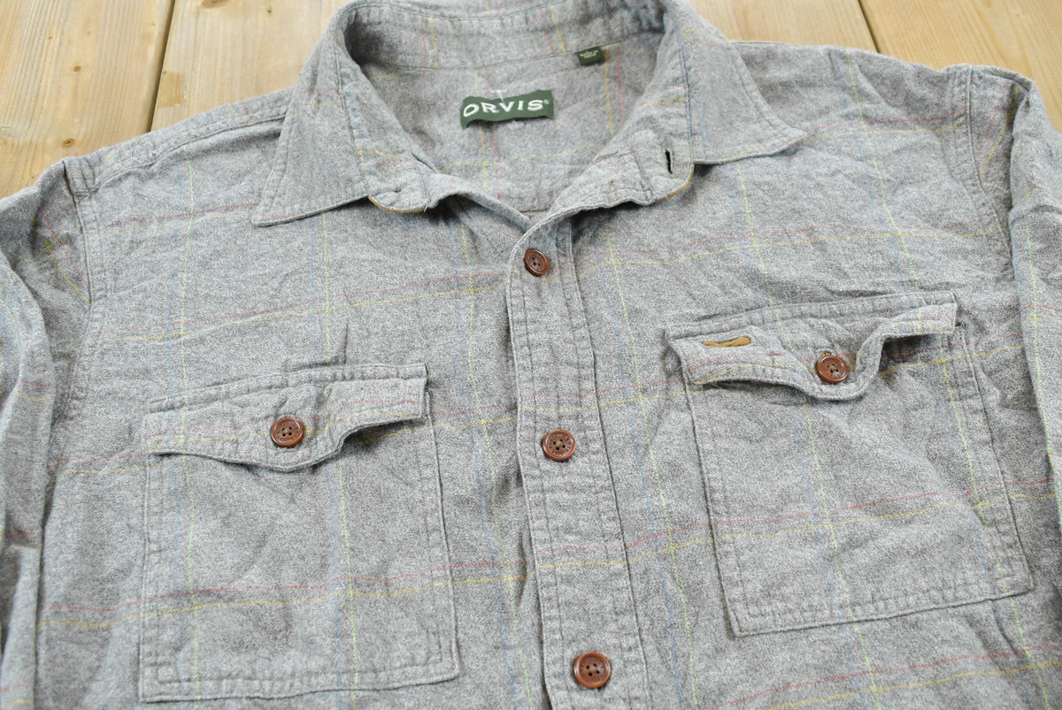 Vintage 1990s Orvis Elbow Patches Button Up Plaid Flannel Shirt Men's L