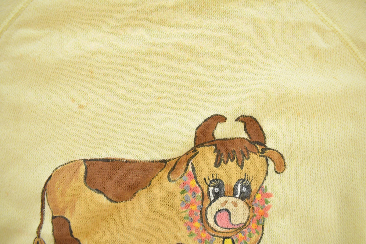 Vintage 1990s Cute Cow Graphic Raglan Crewneck Sweatshirt Women's L