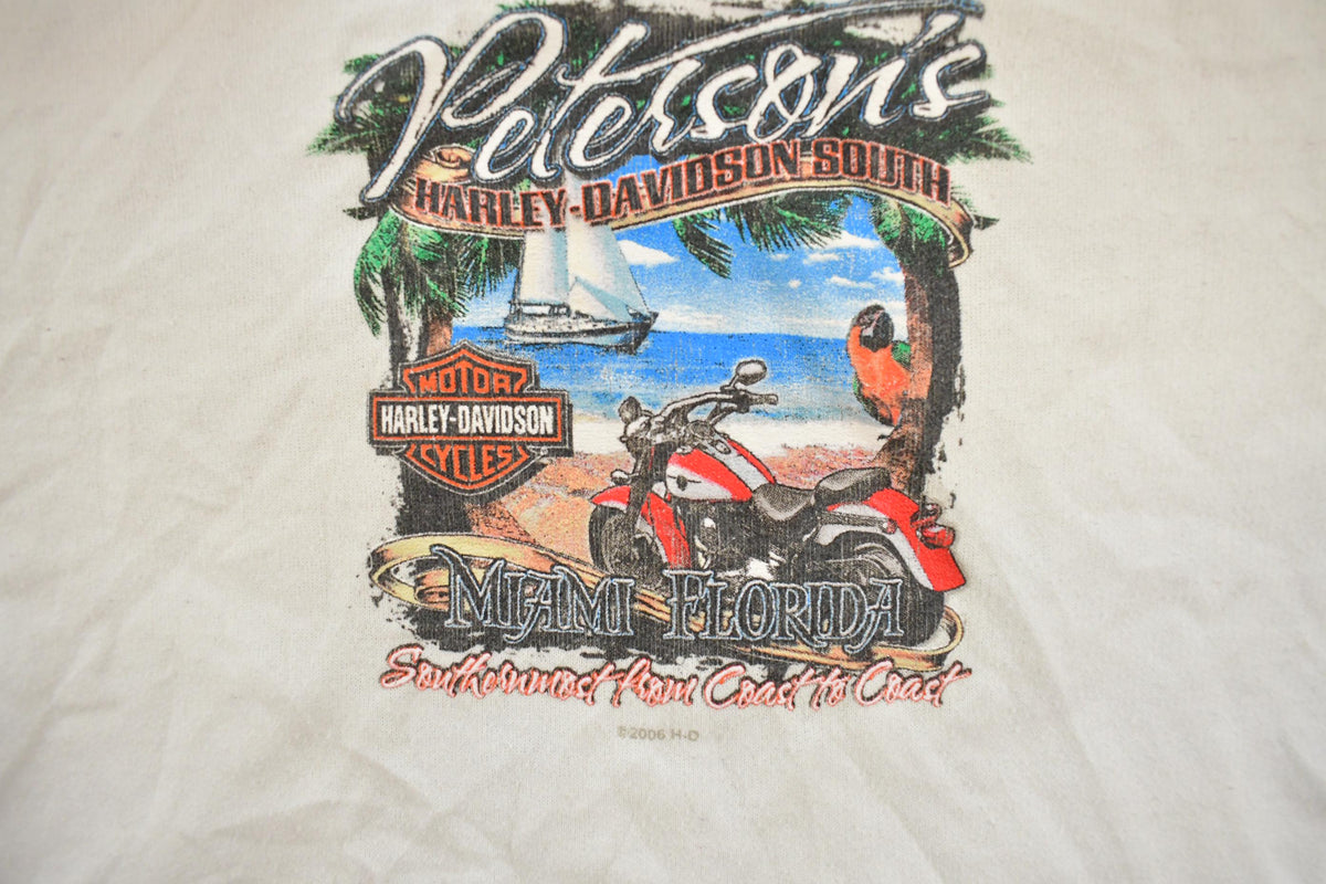 Vintage 2000s Harley Davidson Miami Florida Motorcycle Graphic Zip Up Hoodie Women's S