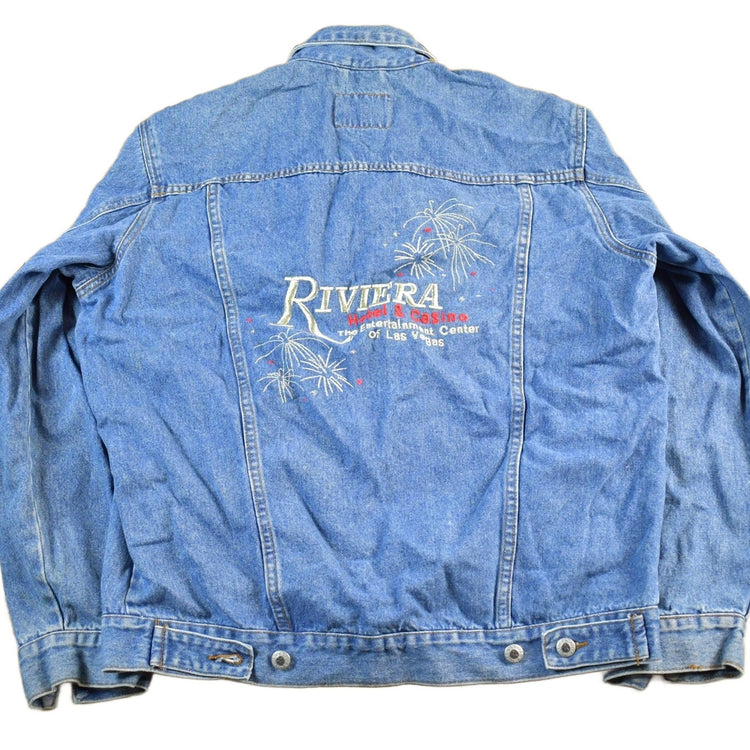 Vintage 1990s Riviera Casino Denim Jean Trucker Jacket Men's Small