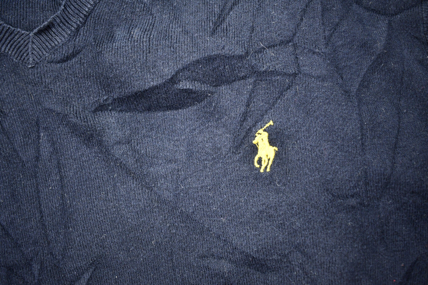 Vintage 1990s Polo Ralph Lauren Navy Blue V-neck Knit Sweatshirt Men's Medium