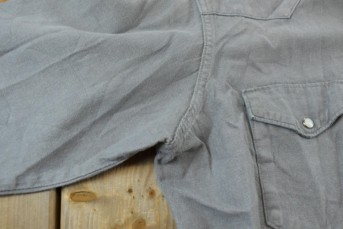 Vintage 1990s Wrangler Gray Canvas Button Up Snaps Western Shirt Men's L