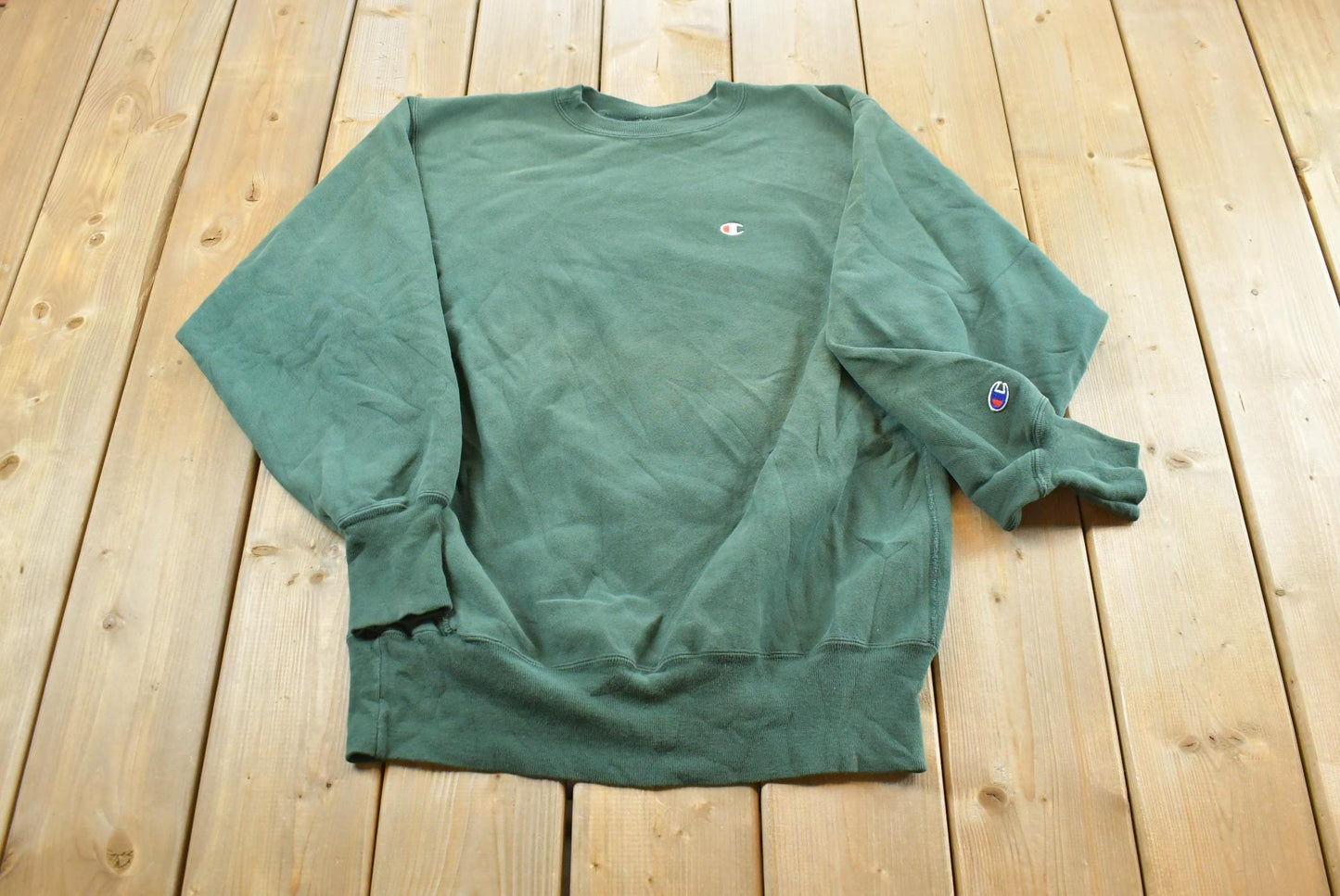 Vintage 1990s Champion Reverse Weave Blank Green Crewneck Sweatshirt Men's L / 90s Streetwear / Athleisure Sportswear