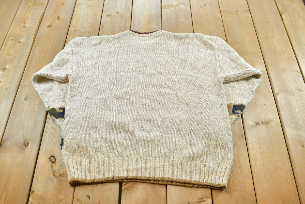 Vintage 1990s Gant Aztec Southwest Cotton Knit Crewneck Pullover Sweater Men's L / 90s Streetwear / Chunky Sweatshirt