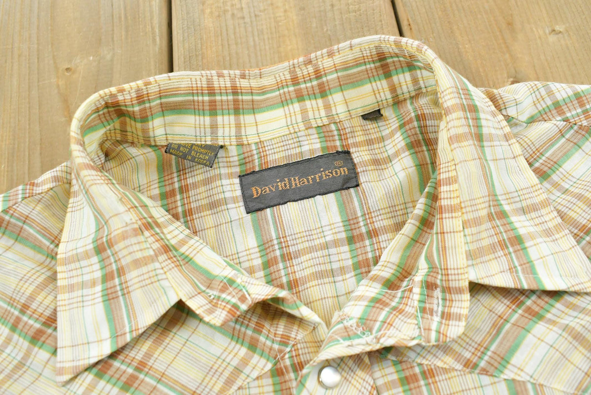 Vintage 1980s David Harrison Plaid Snaps Button Up Western Shirt Men's XL