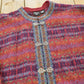 Vintage 1980s Nordic Design Striped Wool Knit Button Up Cardigan Sweater Women's 2XL