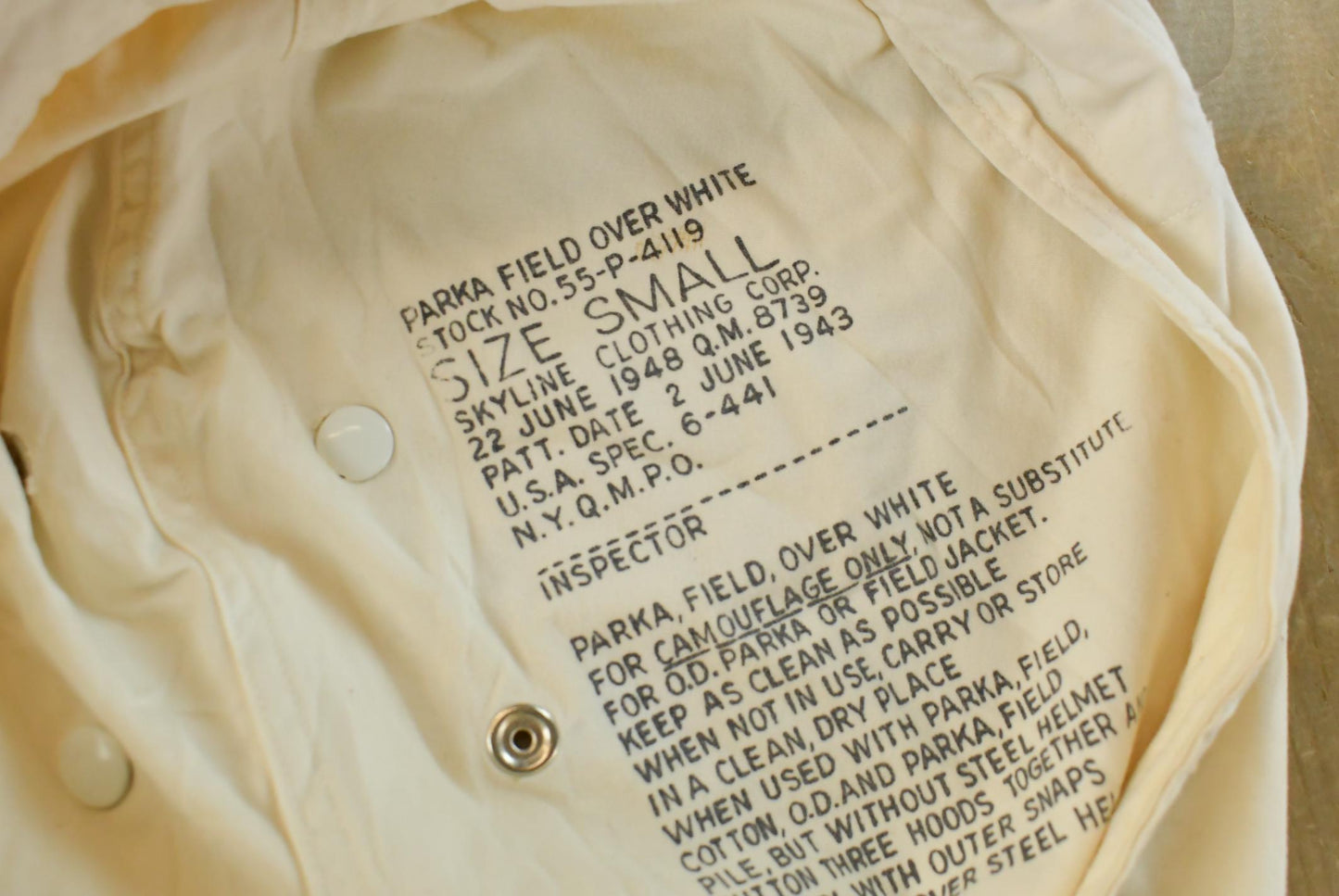 Vintage 1943 Military Parka Field Over White Jacket Men's Large