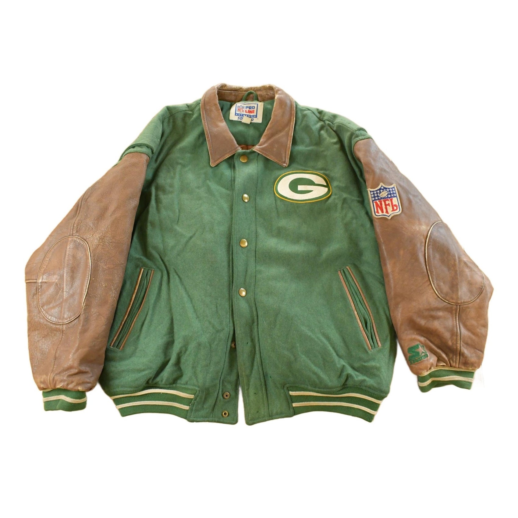Vintage 1990s Green Bay Packers NFL Wool Leather Varsity Jacket Men's Large