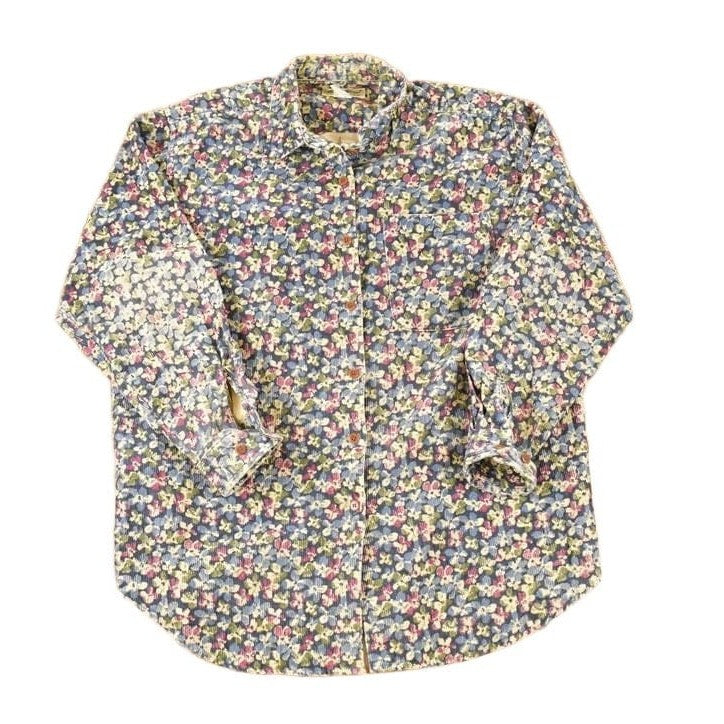 Vintage 1990s Eddie Bauer Aop Floral Corduroy Button Up Shirt Women's L