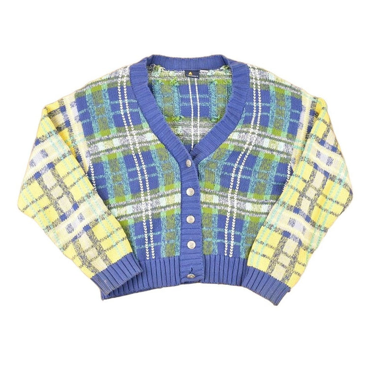 Vintage 1990s Liz Sport Abstract Plaid Knit Cardigan Sweater Women's L