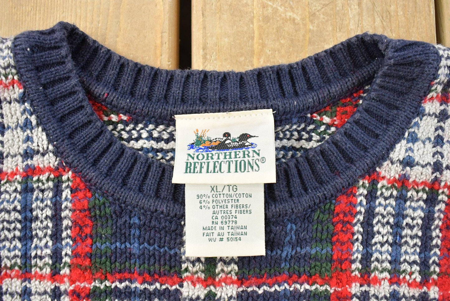 Vintage 1990s Northern Reflections Plaid Knit Crewneck Sweater Men's XL