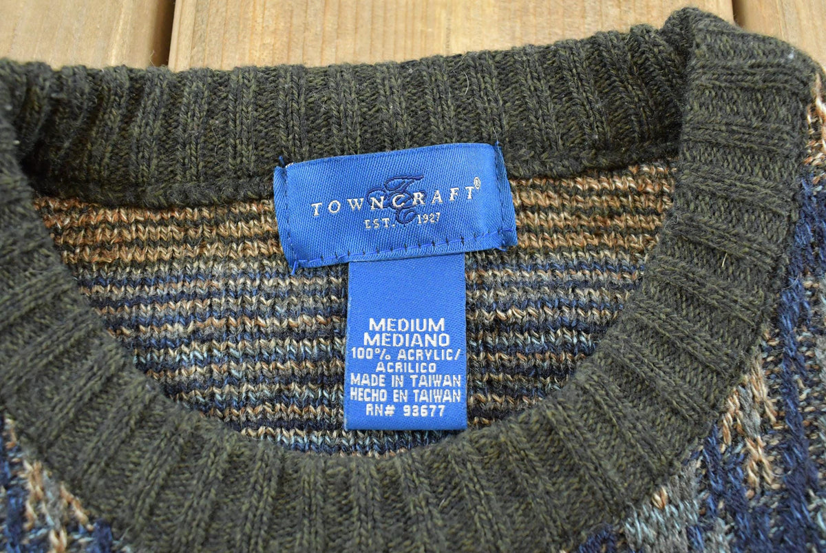 Vintage 1990s Towncraft Striped Acrylic Knit Crewneck Sweater Men's M