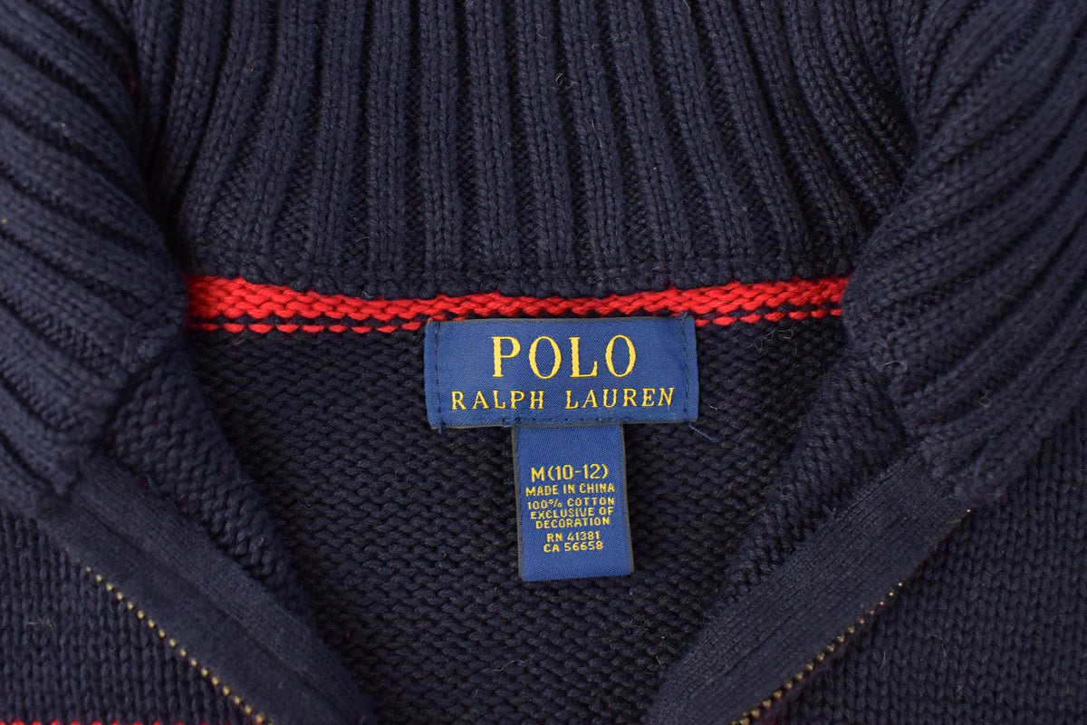 Vintage 2000s Polo Ralph Lauren Striped Quarter Zip Knit Sweater Youth M