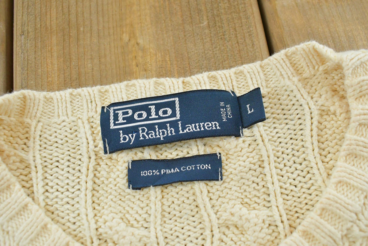 Vintage 1990s Polo Ralph Lauren Cable Knit Pima Cotton Crewneck Sweater Men's L