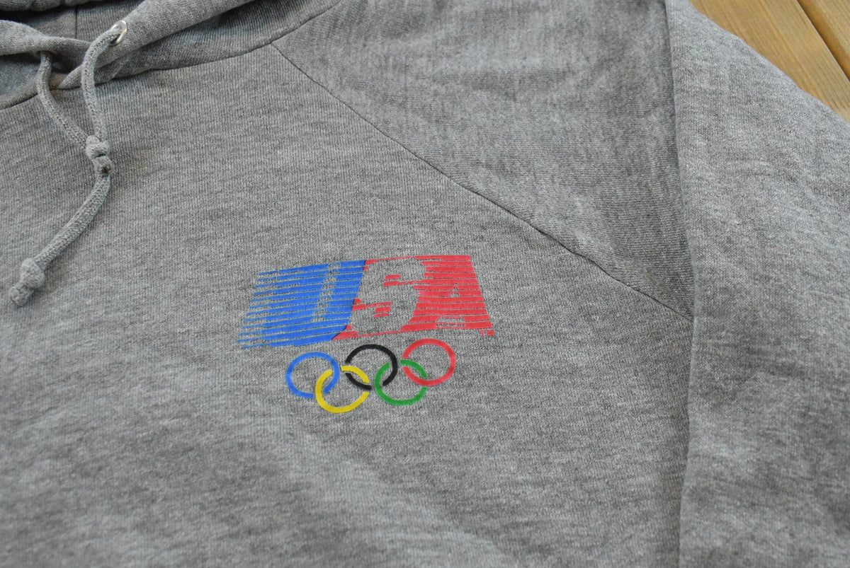 Vintage 1990s Levi Strauss USA Olympic Rings Logo Raglan Hoodie Sweatshirt Men's Men's Medium
