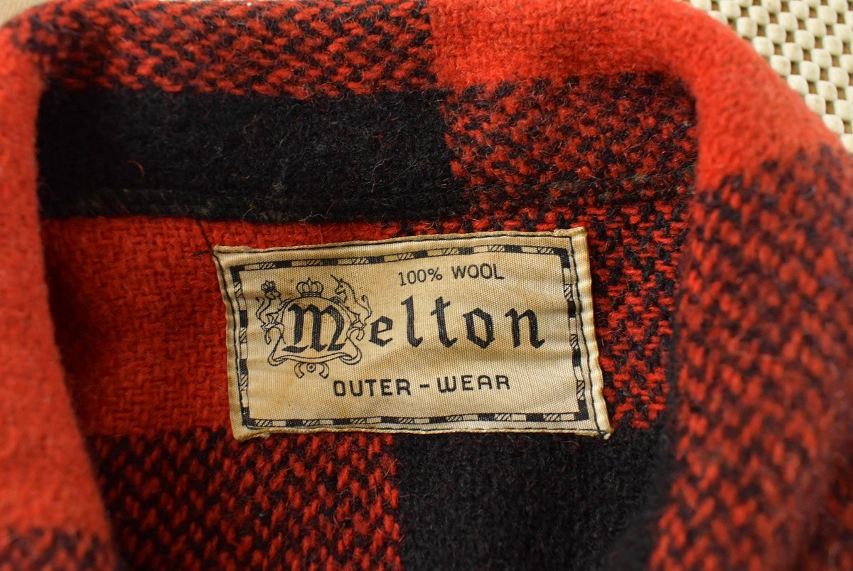Vintage 1950s Melton Outer-Wear Full Zip Buffalo Plaid Wool Hunting Shacket Mens M