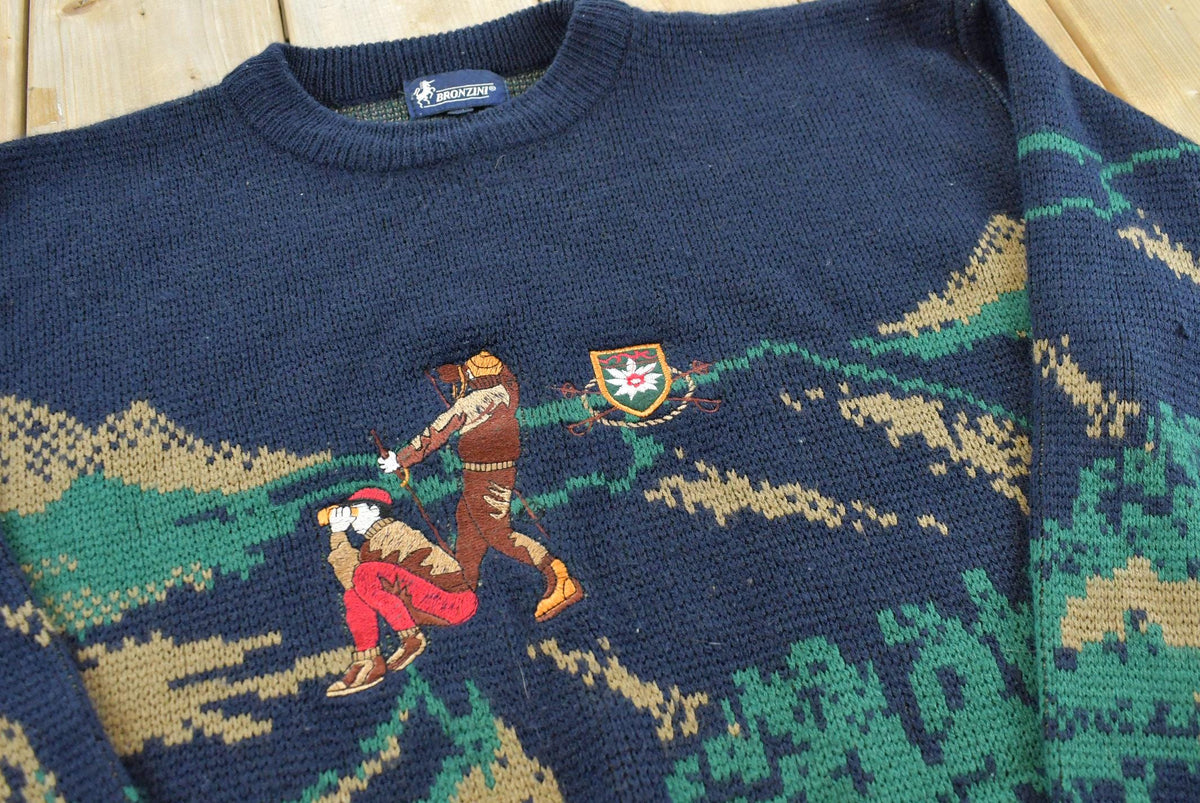 Vintage 1990s Bronzini Embroidered Golf Knit Crewneck Sweater Men's M