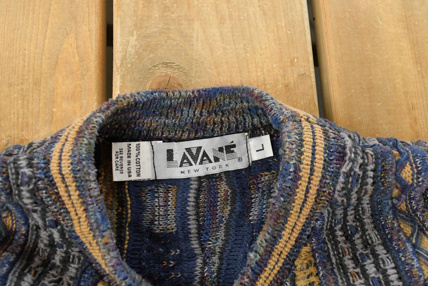 Vintage 1990s Lavane 3D Cable Knit Crewneck Sweater Men's L
