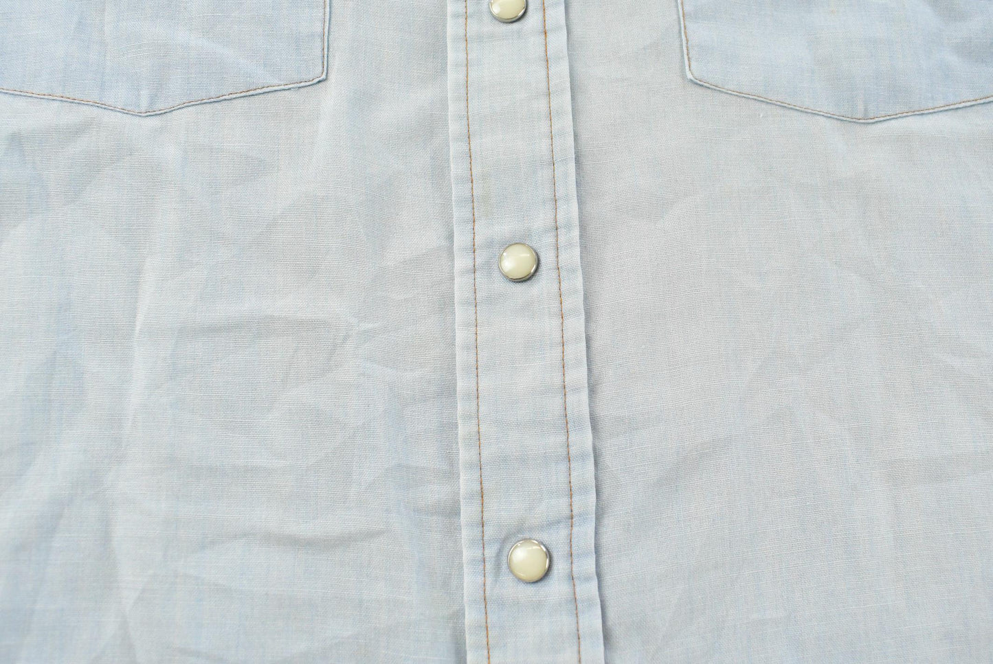 Vintage 1980s Wrangler Denim South Western Style Pearl Snap Button Up Chambray Short Sleeve Shirt Mens M