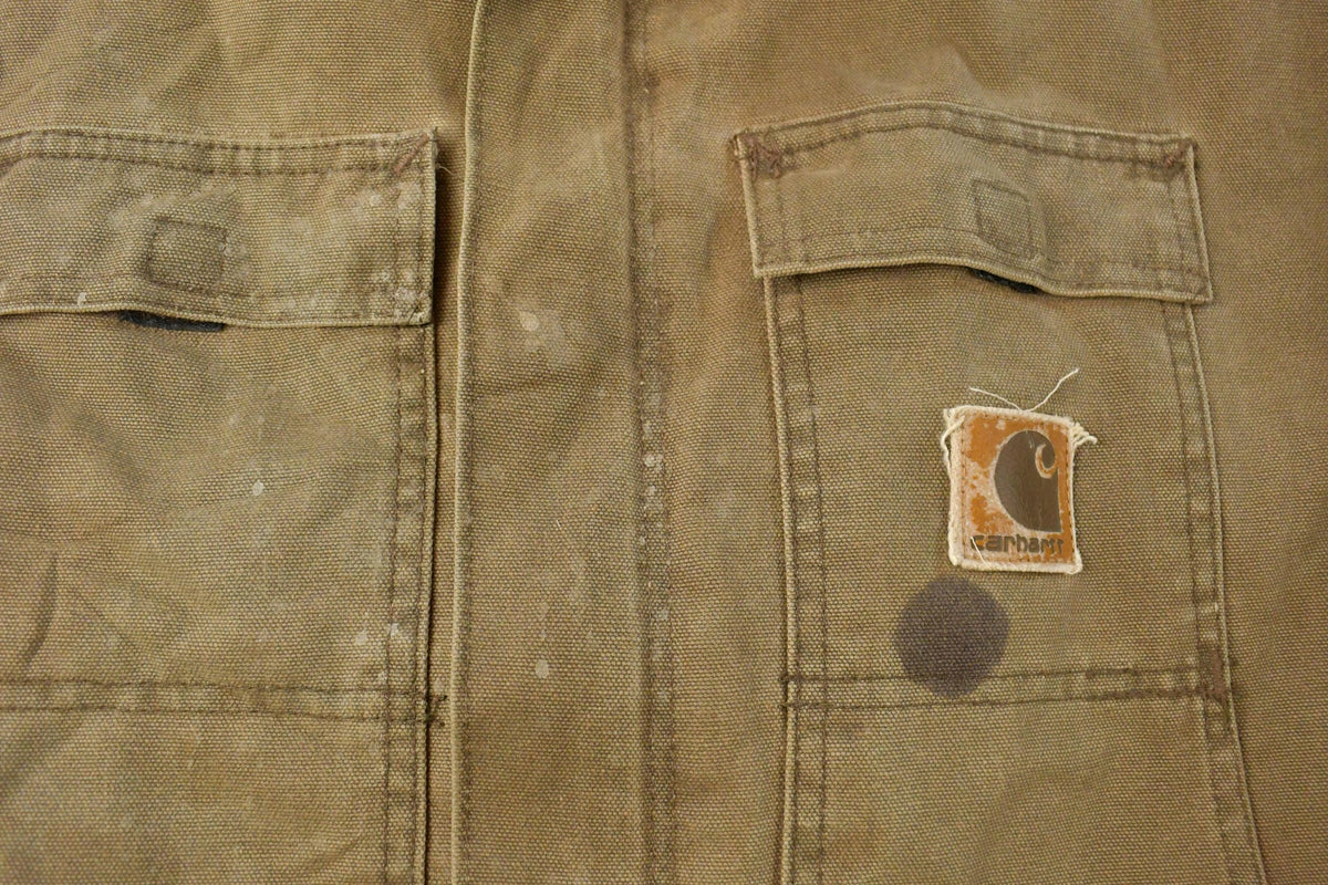 Vintage 1990s Sun Faded Distressed Carhartt Arctic Quilt Traditional Work Jacket Men's XL