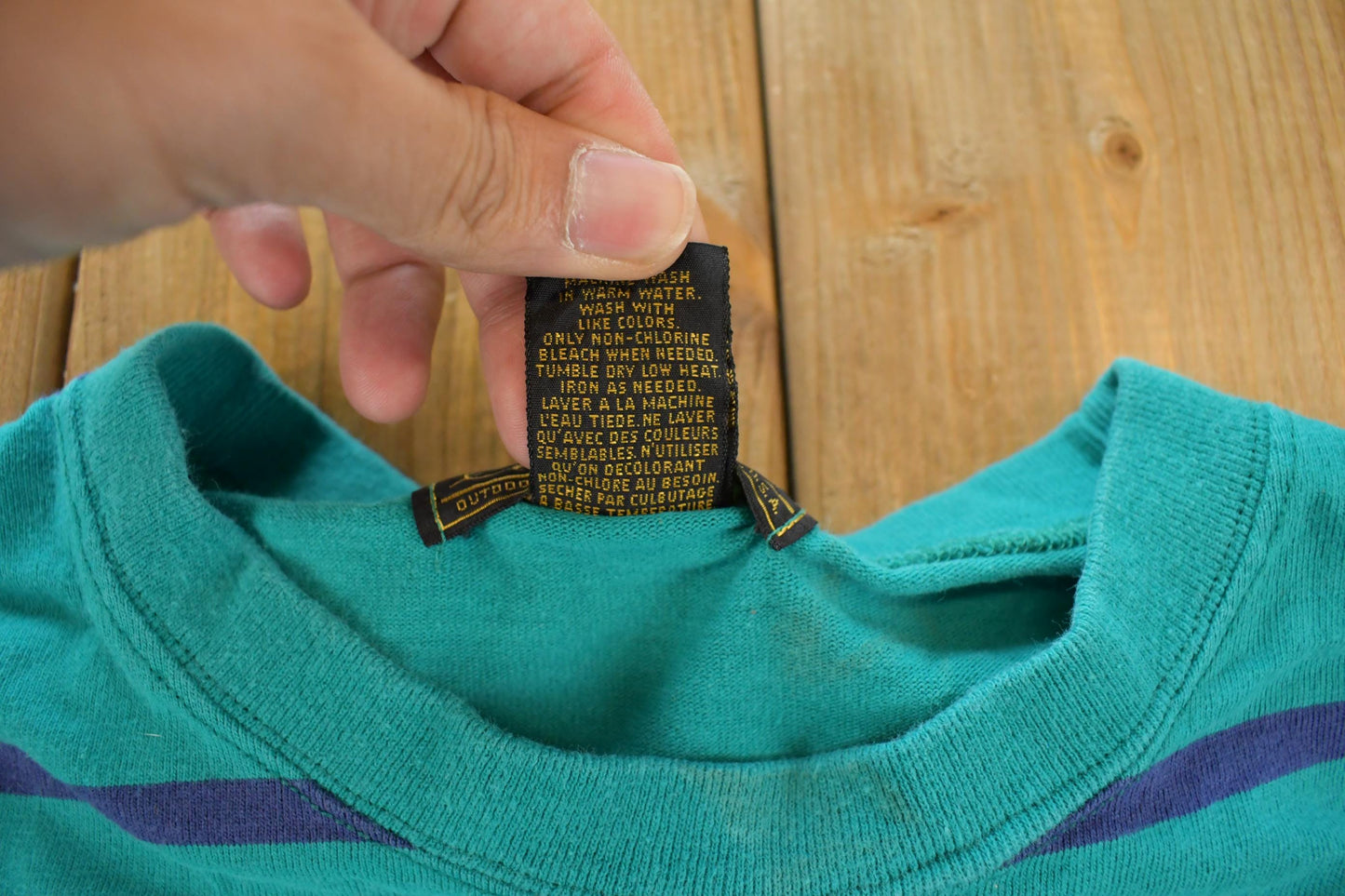 Vintage 1990s Eddie Bauer Teal Striped Crewneck Sweatshirt Men's L