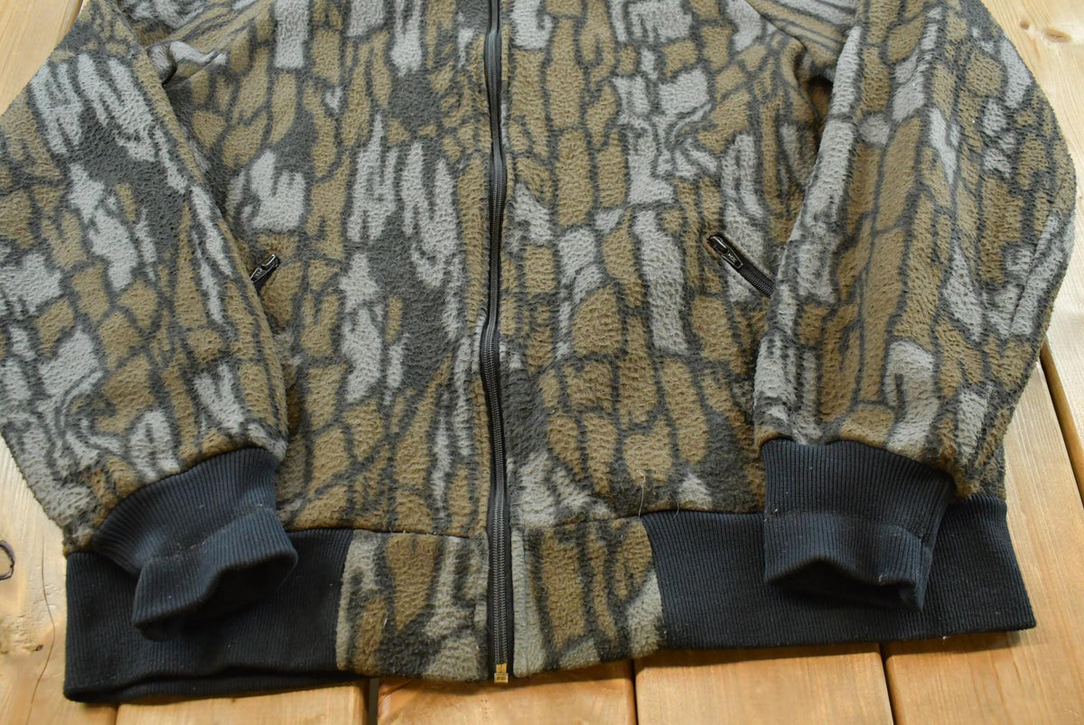Vintage 1990s Cabela's Tree Bark Camo Fleece Full Zip Up Hoodie Sweatshirt Men's L