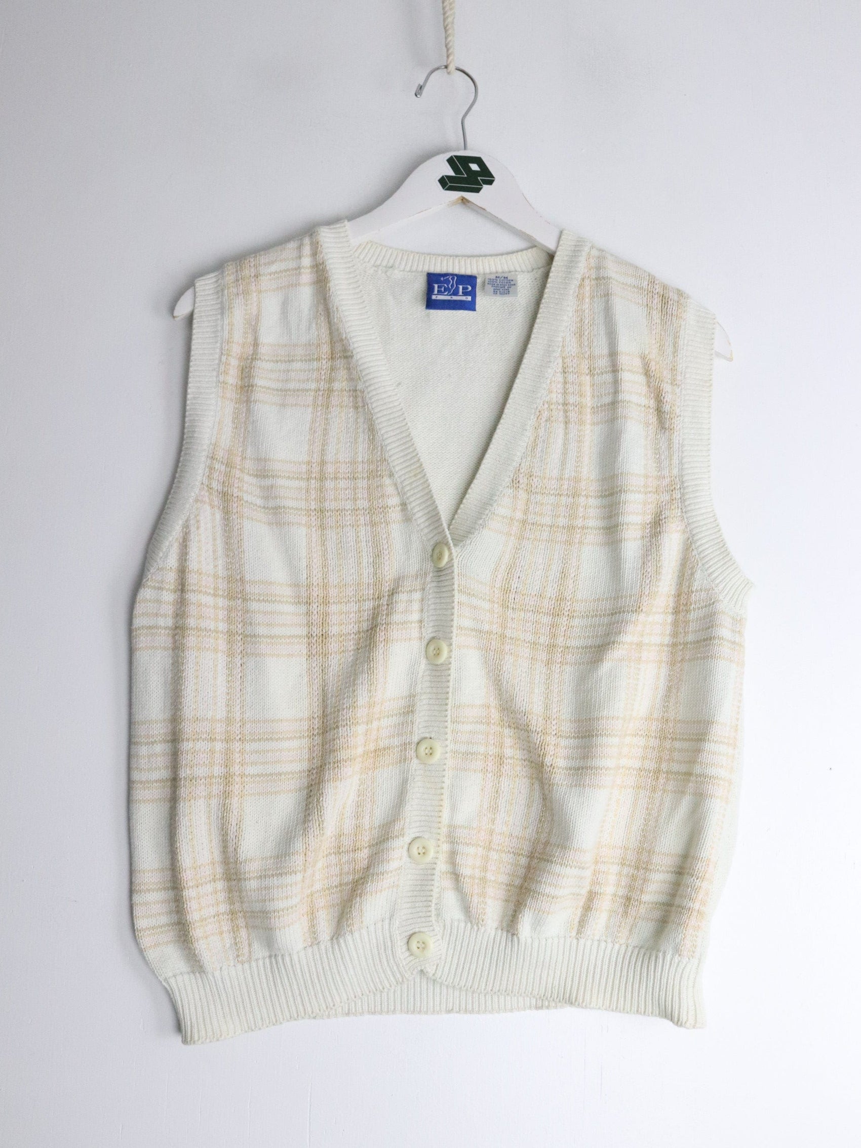 EP Pro Sweater Fits Womens Small Beige Knit Cardigan Vest from propervintagecanada