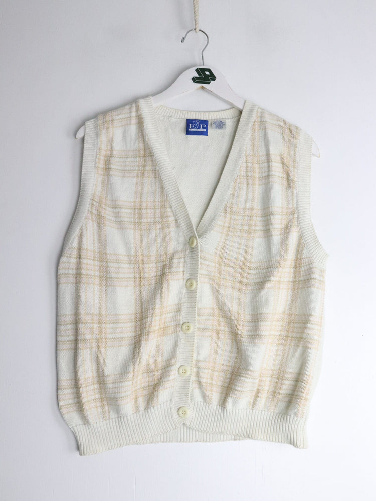 EP Pro Sweater Fits Womens Small Beige Knit Cardigan Vest from propervintagecanada
