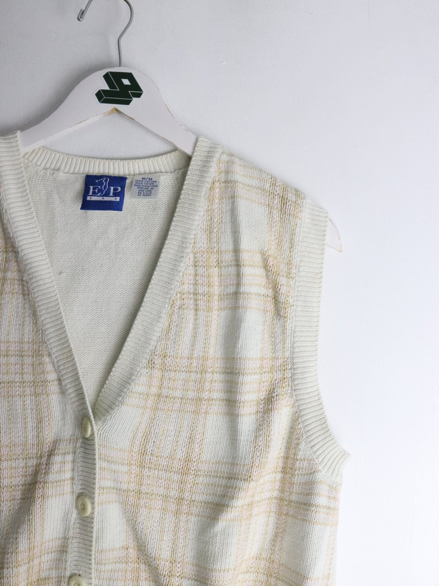 EP Pro Sweater Fits Womens Small Beige Knit Cardigan Vest from propervintagecanada