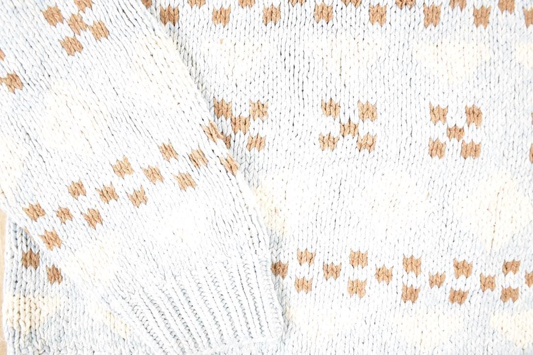 Vintage 1990s Jantzen Petit Hand Knit Silk Blend Abstract Pattern Crewneck Sweater Women's M Boxy