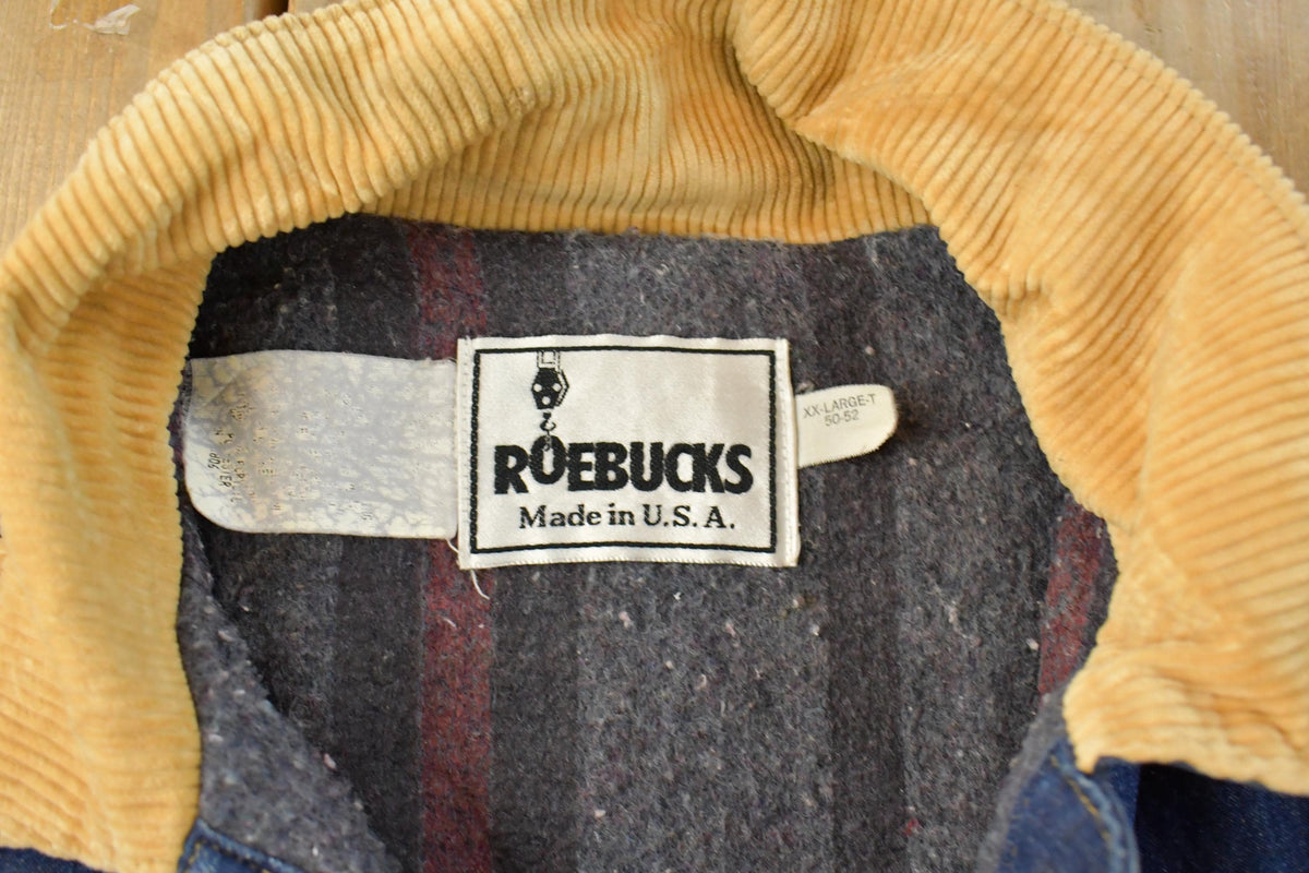 Vintage 1980s Roebucks Blanket Lined Denim Chore Jacket Men's 2XL